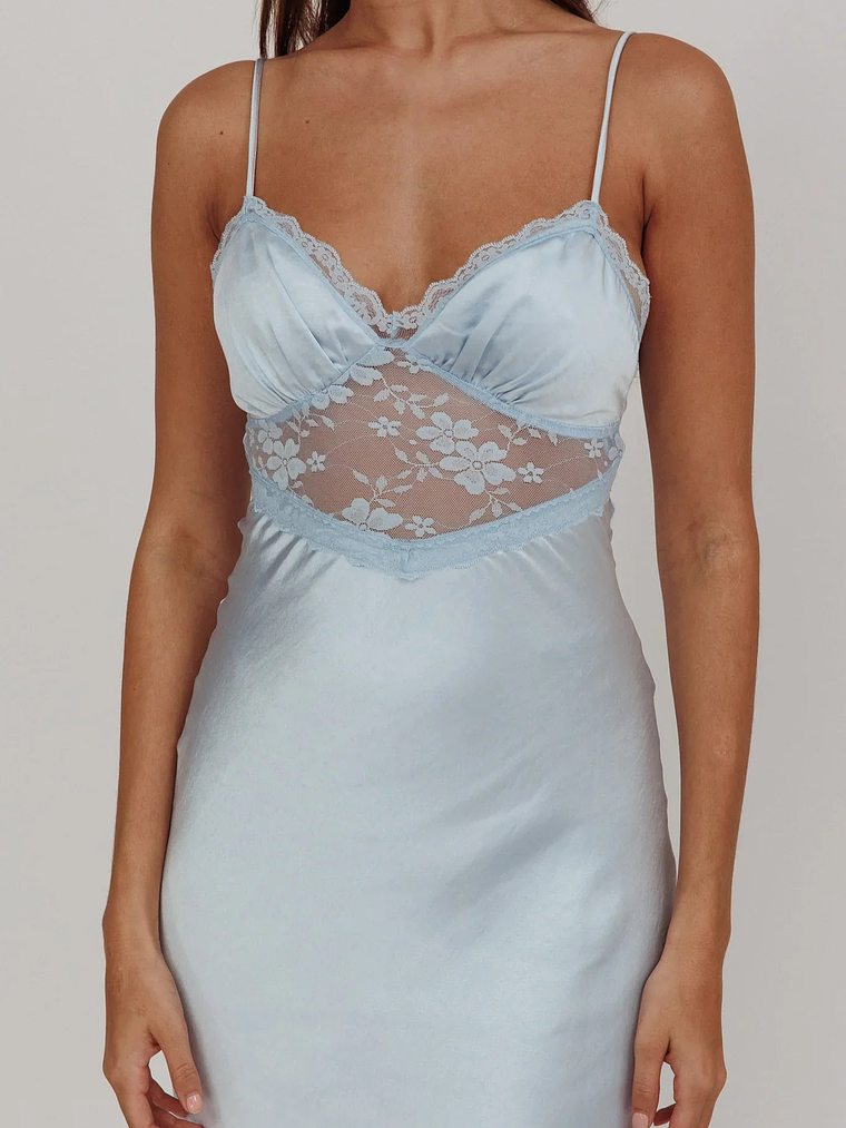 Her theory Lace Trim Maxi Dress Steel Blue 3