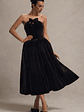 Hepburn | Black Velvet Bandeau Midi Dress With Bow - thumbnail 4