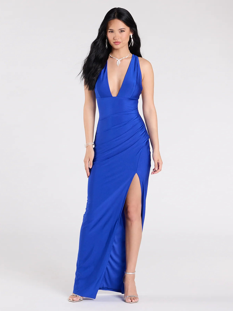 Jenn V-Neck Strappy Back Slit Long Formal Dress 5