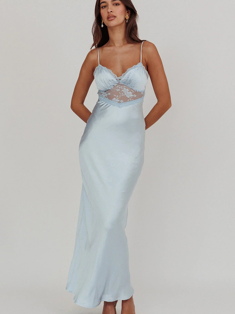 Her theory Lace Trim Maxi Dress Steel Blue 5