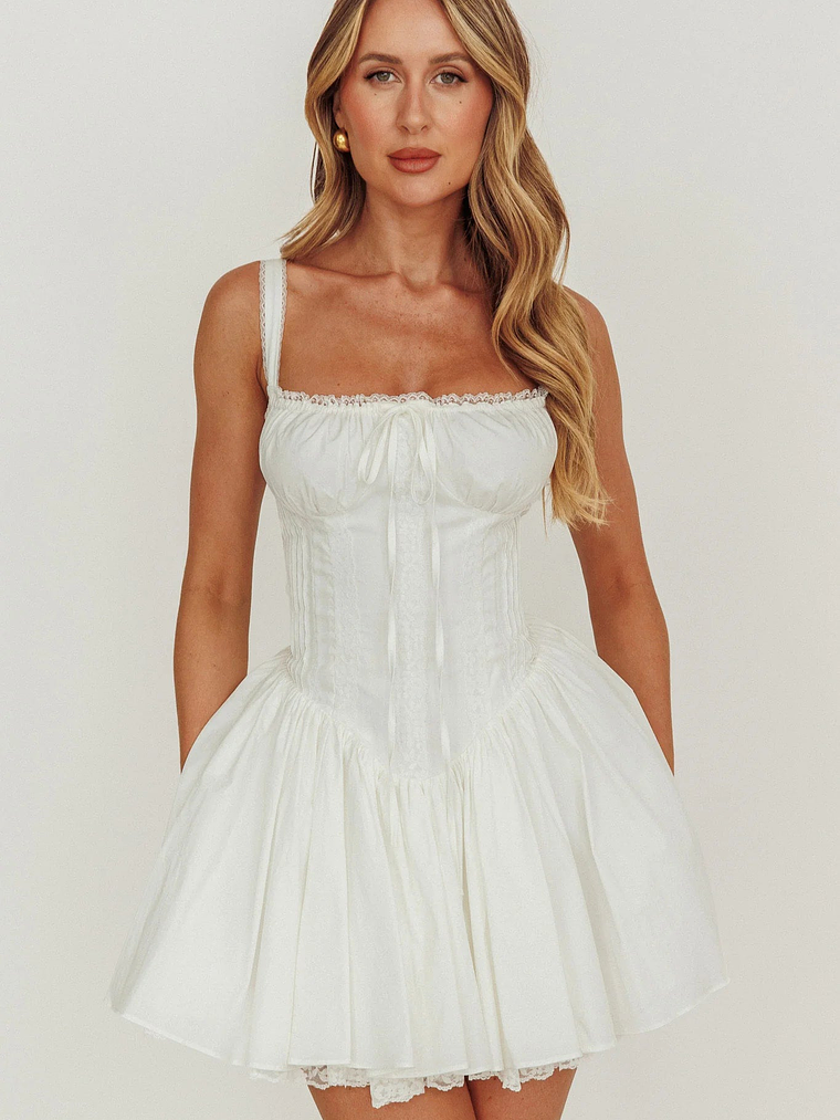 Jennie Corset Flared Mini Dress Off White 3