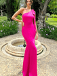 Here For Love | Hot Pink Satin Asymmetric Maxi Dress With Bow - thumbnail 1