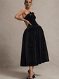 Hepburn | Black Velvet Bandeau Midi Dress With Bow - thumbnail 6