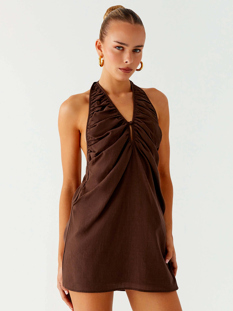 Jepsen Halter Mini Dress - Chocolate 1