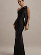 Here For Love | Black Satin Asymmetric Maxi Dress With Bow - thumbnail 5