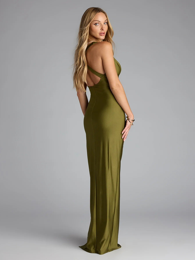 Jenn V-Neck Strappy Back Slit Long Formal Dress 10