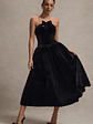 Hepburn | Black Velvet Bandeau Midi Dress With Bow - thumbnail 7