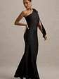 Here For Love | Black Satin Asymmetric Maxi Dress With Bow - thumbnail 6