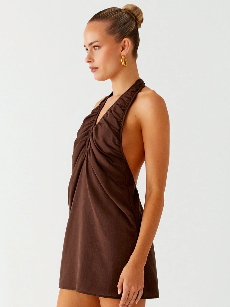 Jepsen Halter Mini Dress - Chocolate 3