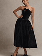 Hepburn | Black Velvet Bandeau Midi Dress With Bow - thumbnail 8