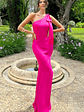 Here For Love | Hot Pink Satin Asymmetric Maxi Dress With Bow - thumbnail 4