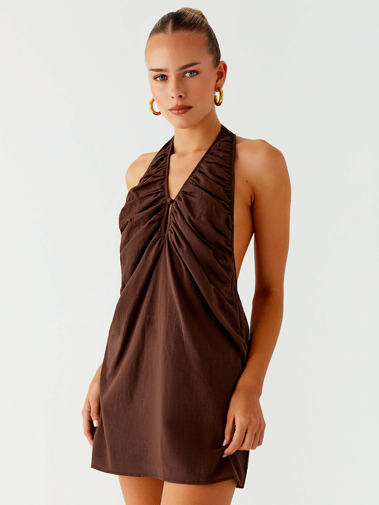 Jepsen Halter Mini Dress - Chocolate 5
