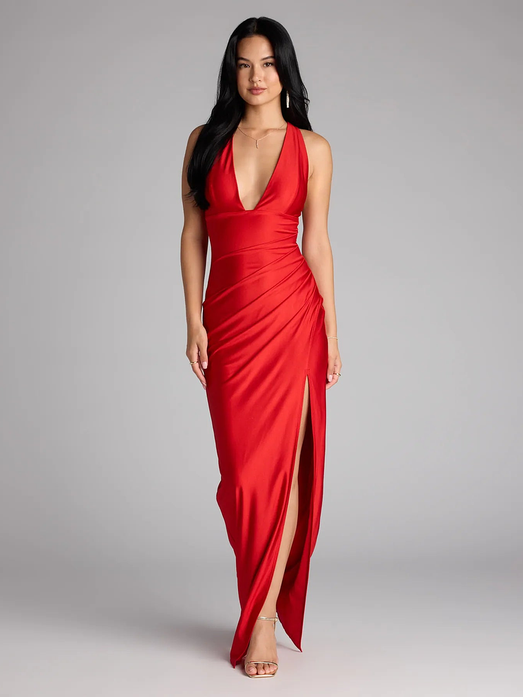 Jenn V-Neck Strappy Back Slit Long Formal Dress 14