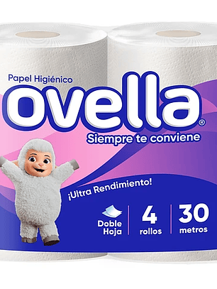 Ovella, Papel Higiénico. Pack 4 rollos 30 metros C/U