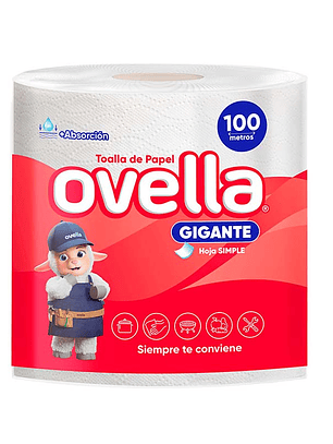 Ovella, Toalla Papel Prepicada 100 Metros. Hoja Simple. 