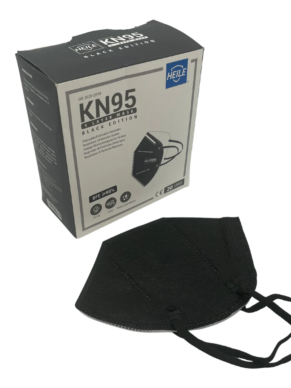 Mascarilla KN95 Desechable. Caja  20  Unidades.  Blanca/ Negra 1