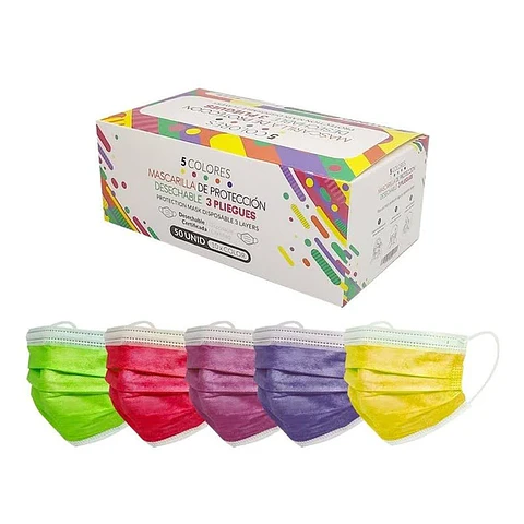 Mascarilla Facial 3 pliegues Desechable Niños. Paquete 50 Unidades. Unisex