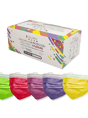 Mascarilla Facial 3 pliegues Desechable Niños. Paquete 50 Unidades. Unisex