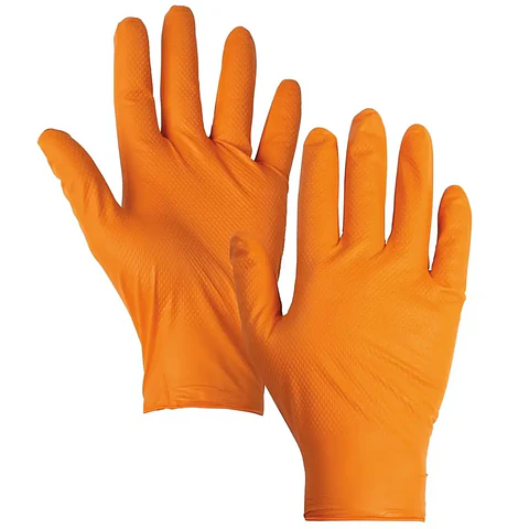 Guante Nitrilo Naranjo Diamantado. Empaque en Caja de 50 Unidades (25 pares).