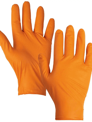 Guante Nitrilo Naranjo Diamantado. Empaque en Caja de 50 Unidades (25 pares).
