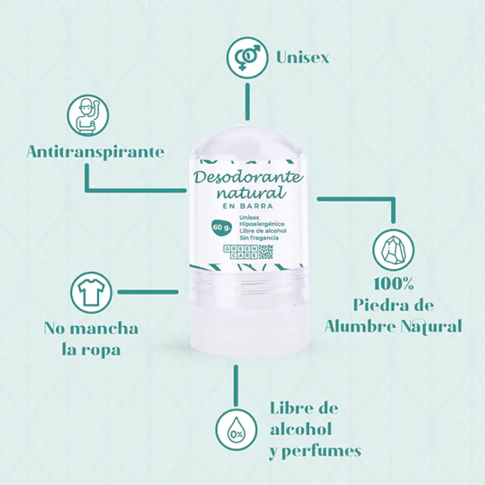 Desodorante natural en barra piedra de alumbre. Green Care 2
