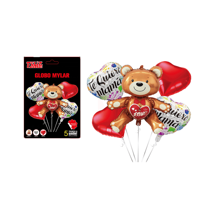 Set Globos Te Quiero Mamá con Osito Cafe 1