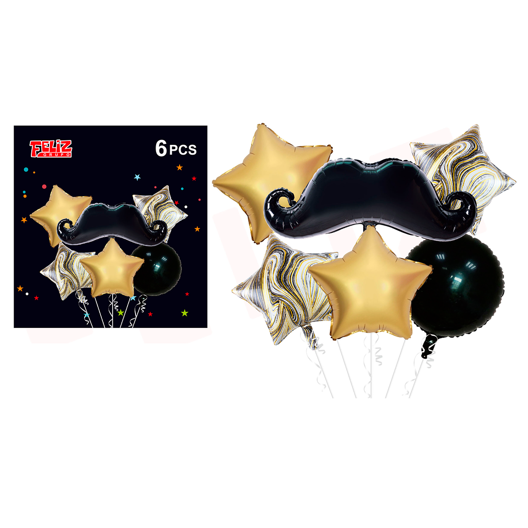 Set Globos de Bigote y Estrellas 6 pcs 1
