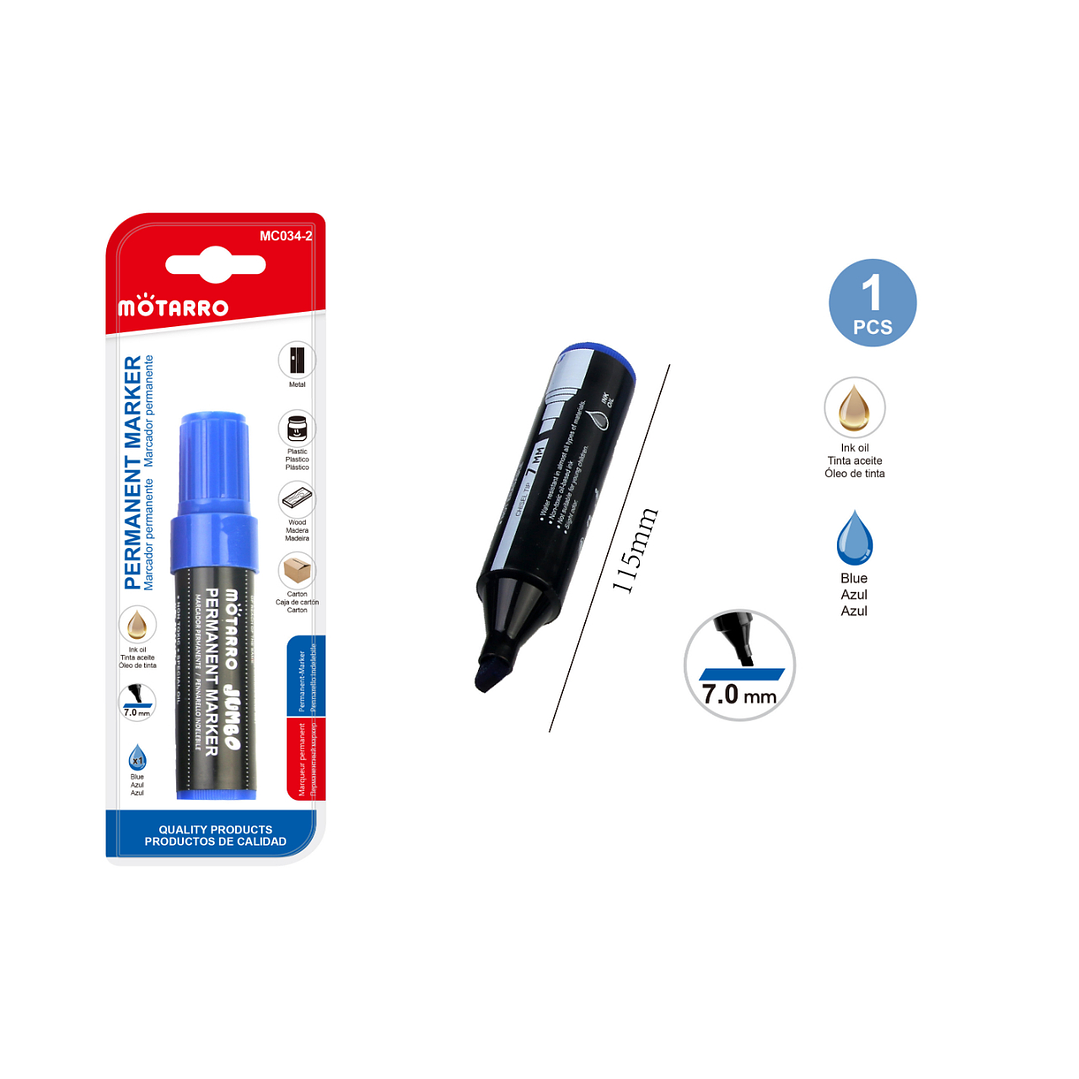 Plumon Permanente Azul punta 7.0mm 1pc 1