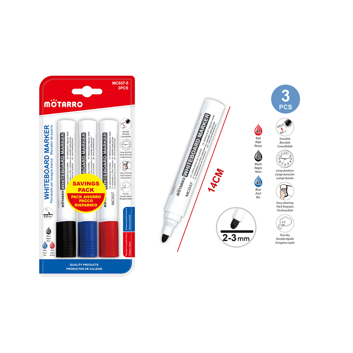Plumon De Pizarra 3 Colores 23 Mm 3 Pcs 1