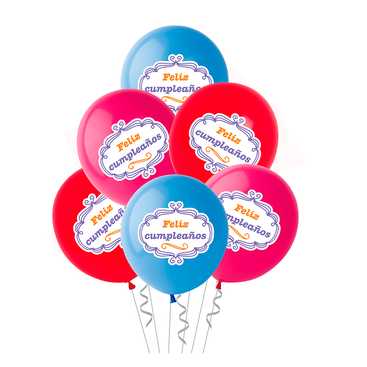 Set Globos Frase Feliz Cumpleaños 3 Colores 6 pcs 1