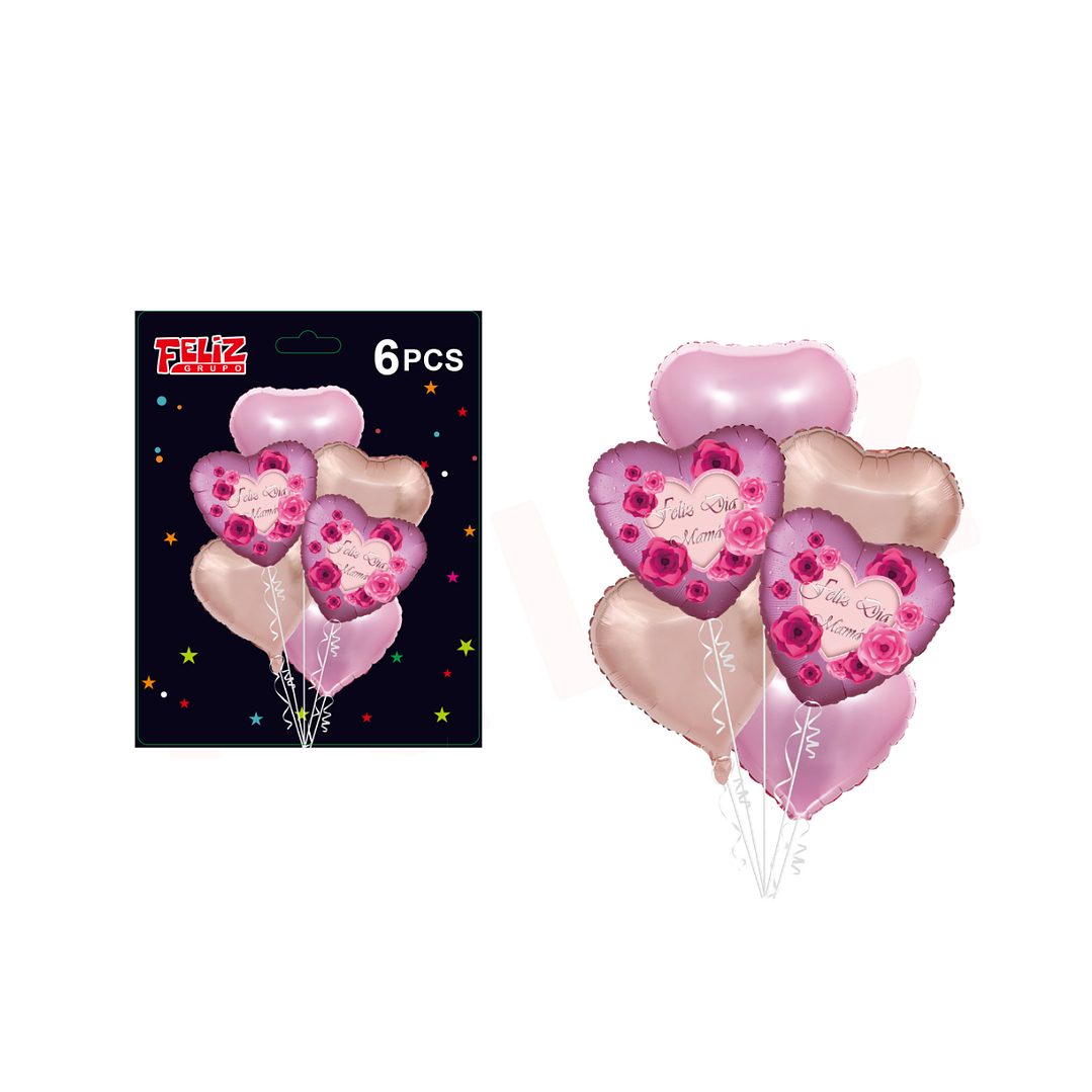Set Globos Feliz Día de Mamá Colos Rosa y Café 6 pcs 1