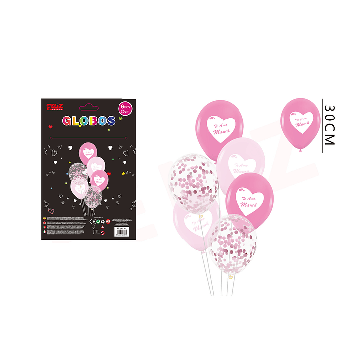 Set Globos Te Amo Mamá Rosado 6 pcs 1
