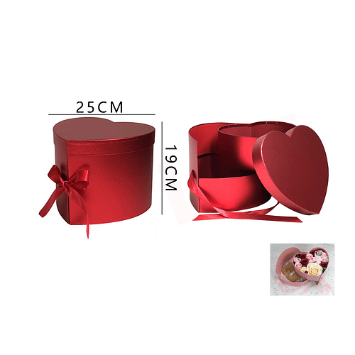 Caja de Regalo Corazon Rojo Dos Niveles con Cinta