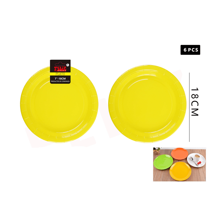 Plato de Cartón Redondo Amarillo 18cm 1