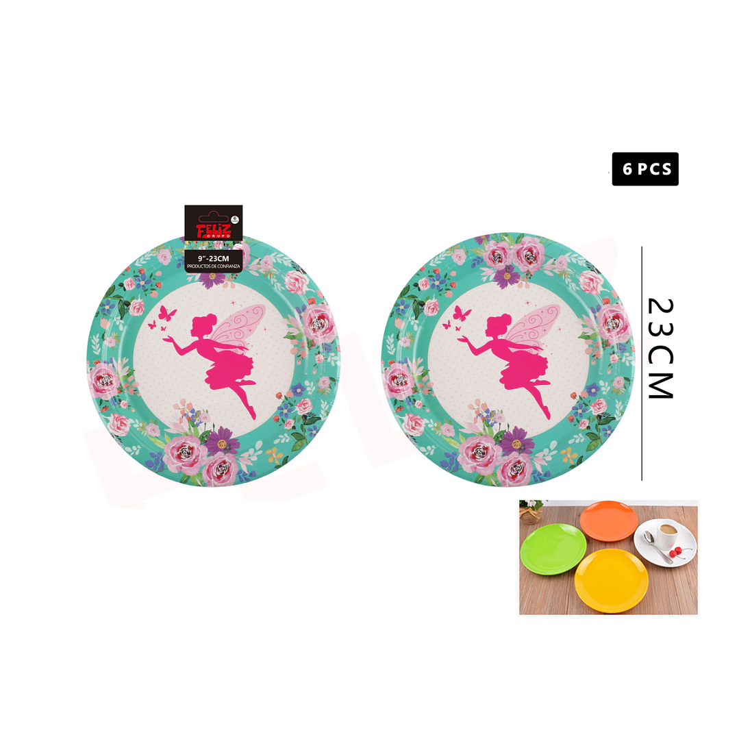 Plato de Cartón Diseño Hada 23cm 1