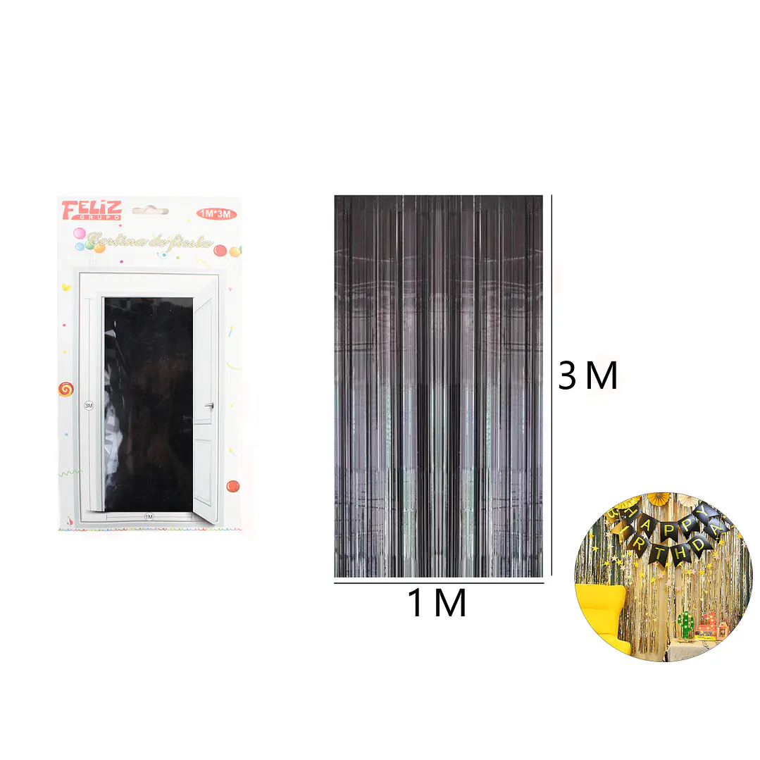 Cortina decorativa Negra 1x3M 1