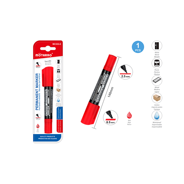 Marcador Permanente Doble Punta Rojo 1