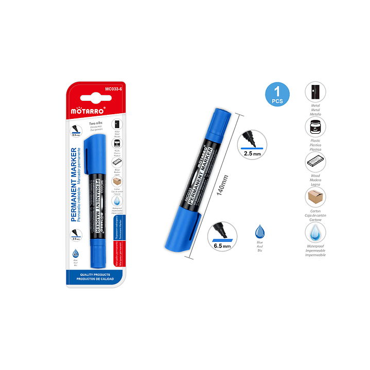 Plumon Permanente Azul Doble Punta 1