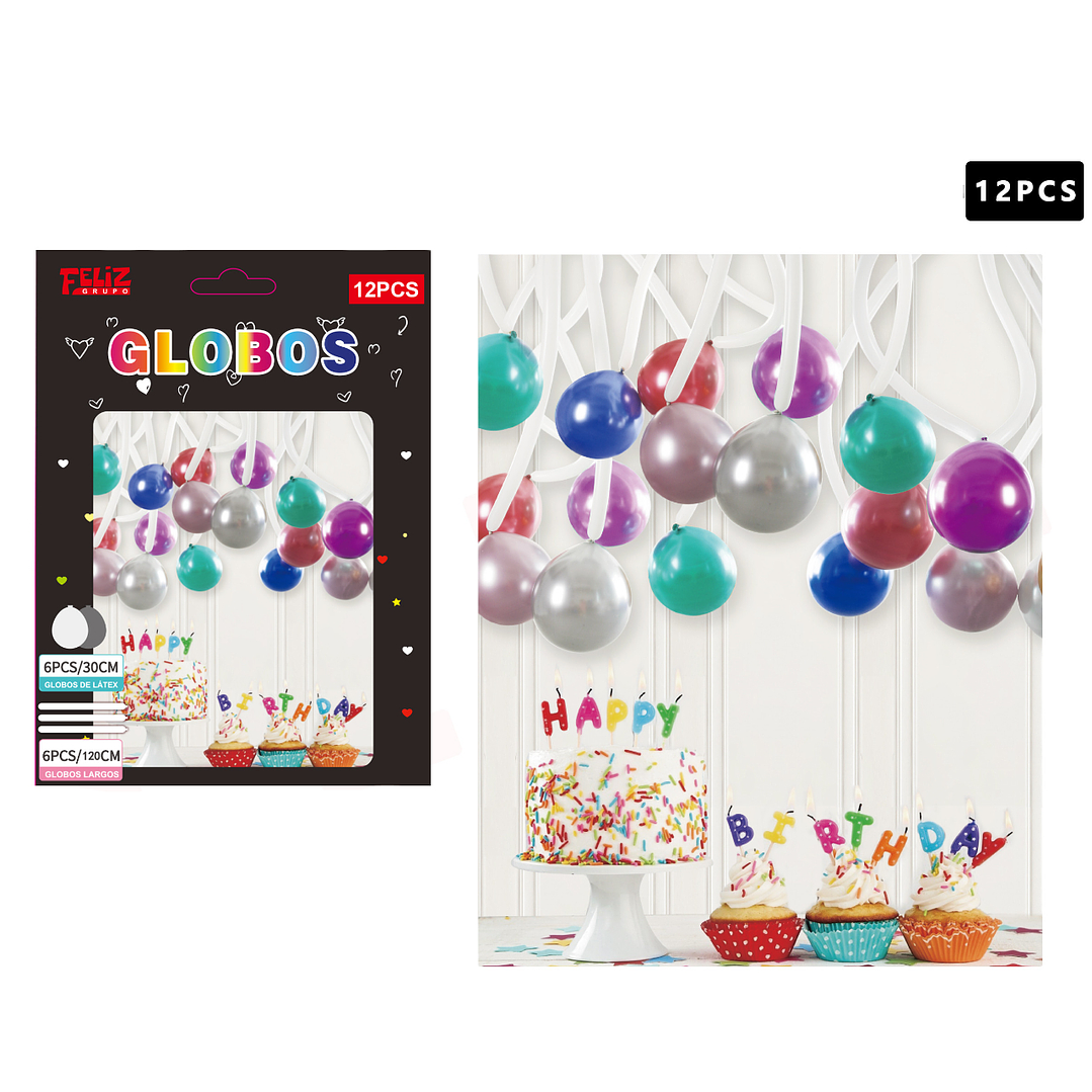 Set Globos 6 pcs +6 pcs largos Multicolor 1