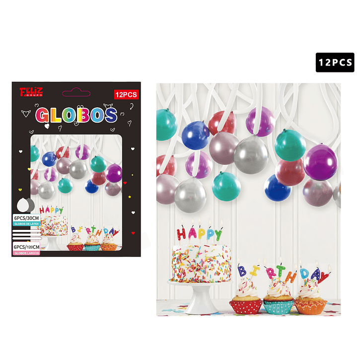 Set Globos 6 pcs +6 pcs largos Multicolor 1