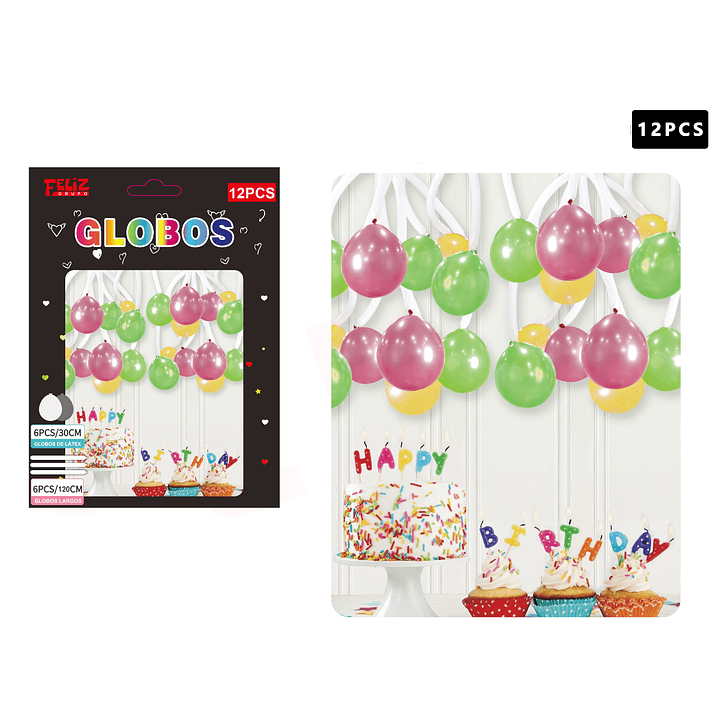 Set Globos 6 pcs +6 pcs largos Colores 1