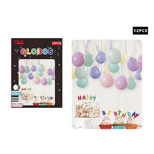 Set Globos 6 pcs +6 pcs largos Colores Pastel