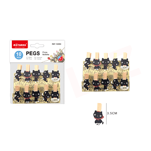 Pinzas de Madera Gato Negro 35 mm 10 pcs