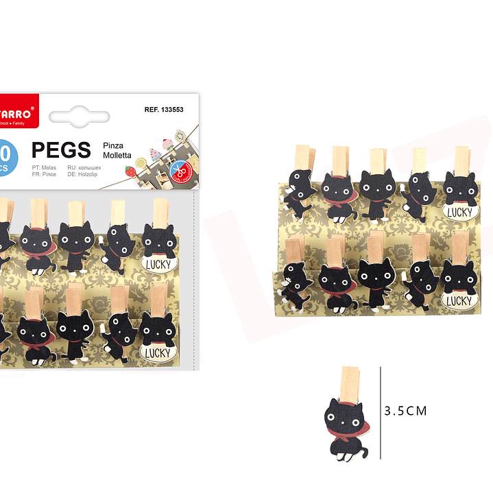 Pinzas de Madera Gato Negro 35 mm 10 pcs 1