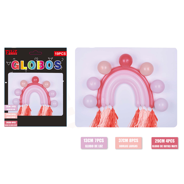 Set Globos Arcoiris 19 pcs Tonos Rosa 1