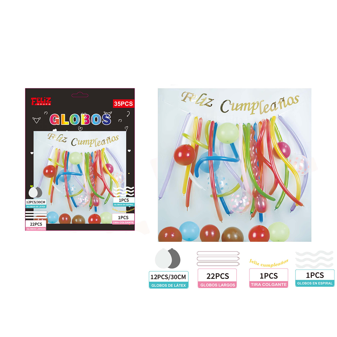 Set Globos más Guirnalda Feliz Cumpleaños Multicolor 35 pcs 1