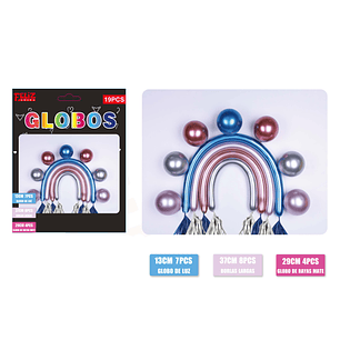 Set Globos Arcoiris 19 pcs Rosa, Plateado y Azul