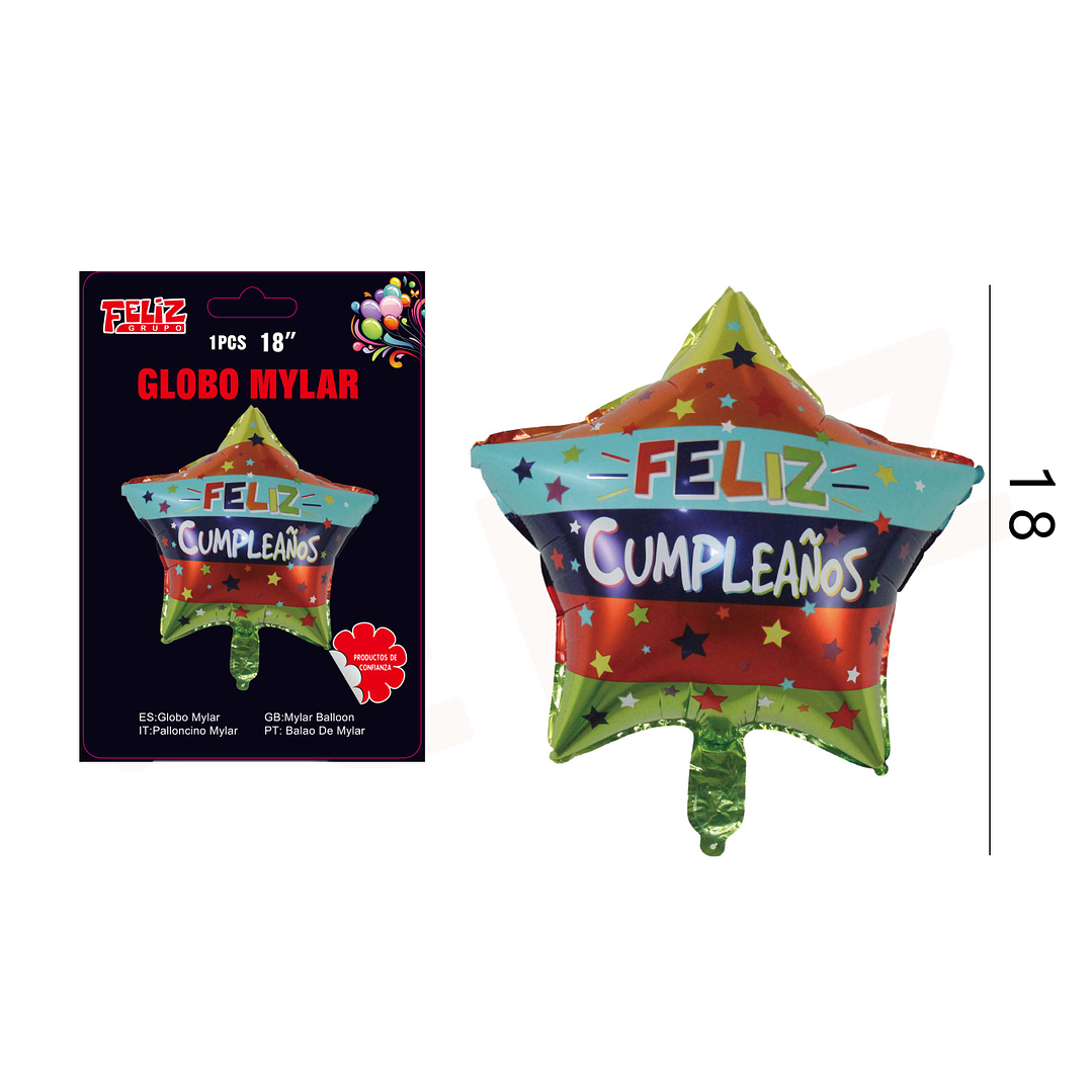 Globo Feliz Cumpleaños Estrella Multicolor 1