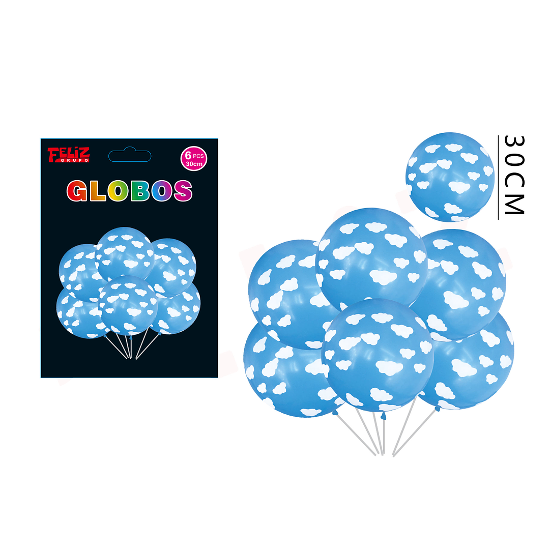 Globos Látex Nubes Azul 30cm 1