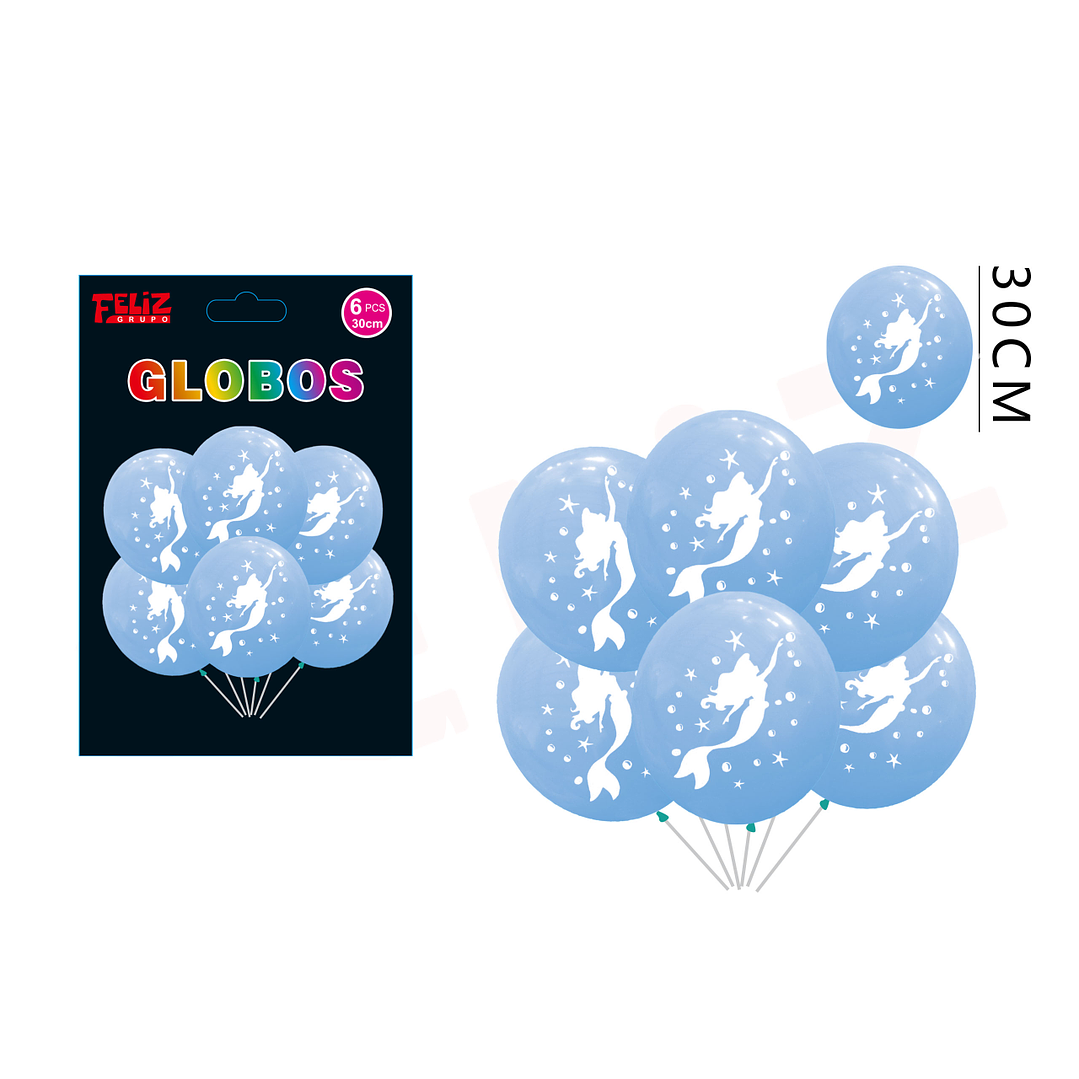Set Globos Látex de Sirena Celeste 30 cm 1